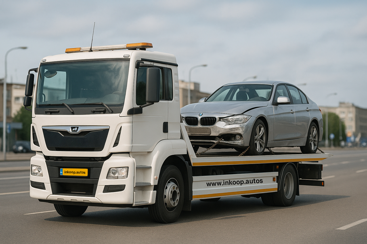 Dépanneuse de recyclage automobile avec voiture sur plateau